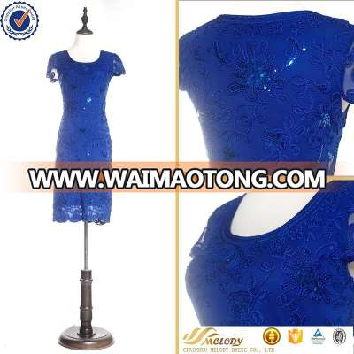 2017 chinese style charming maxi royal blue short sleeve dress for formal